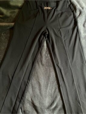 Women’s Black Slacks-Dress Pants with Decorative Waist Detail
